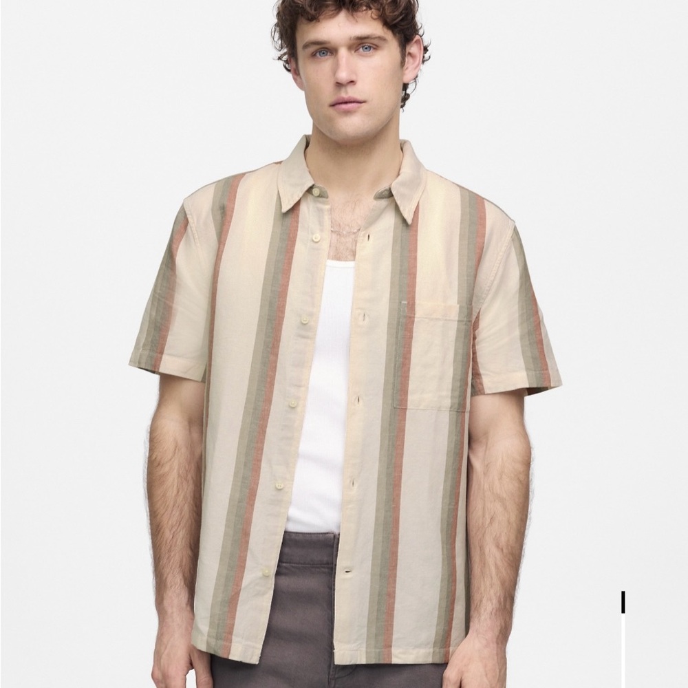 Madewell Button-Up Short-Sleeve Shirt in Cotton-Linen Blend (NWT)